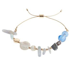 Gold And Freshwater Pearl Beaded Stone Blue Bracelet Monochromatic Delicate